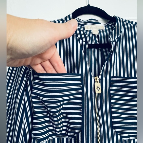 Michael Kors NAVY and White Striped Button Down Shirt - Picture 8 of 9